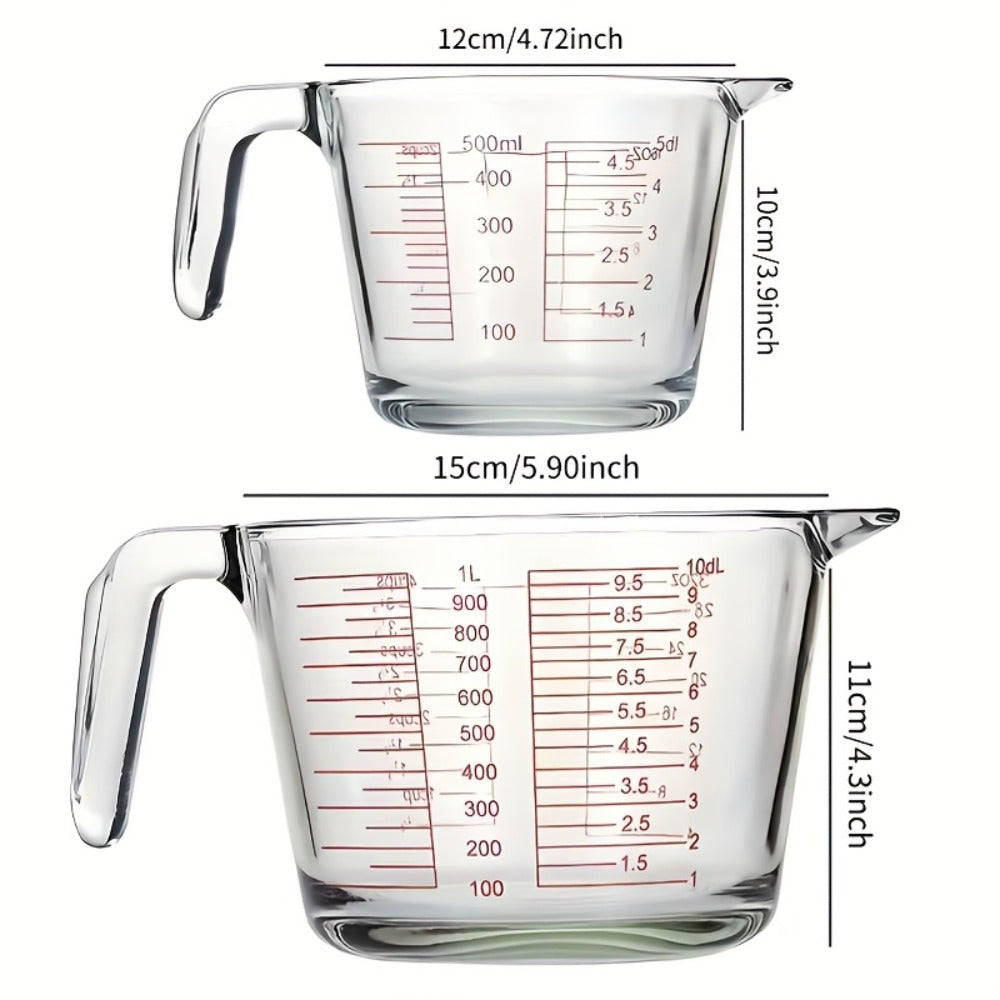 Glass Measuring Cup Heat Resistant Large Capacity with Handle 16.9 oz 33.8 oz Reusable Kitchen Baking Liquid Measuring Cup Set with Measuring Spoons