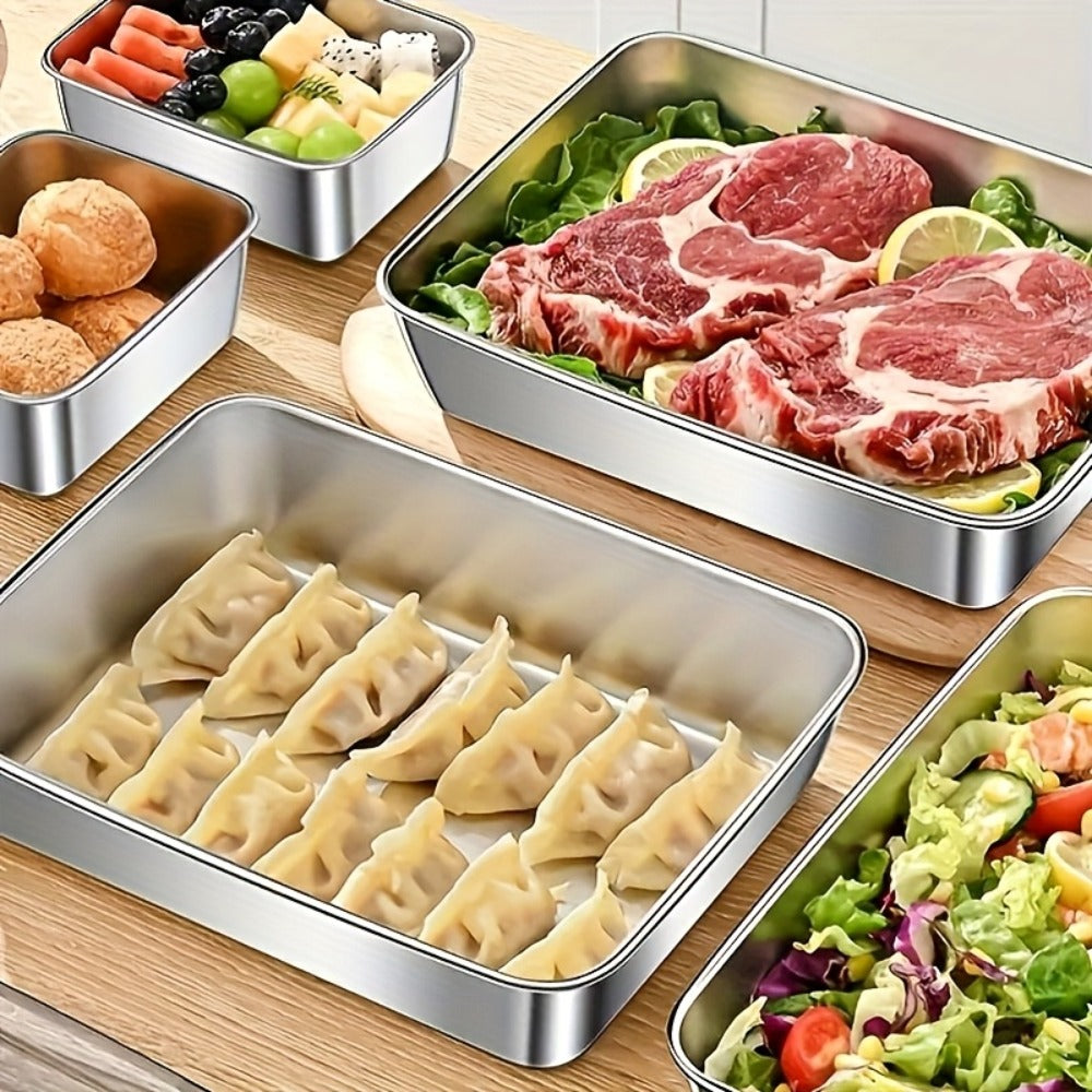 Stainless Steel Food Storage Containers with Lids 5pcs Set Durable Baking Trays Reusable Meal Prep Containers for Picnic Refrigerator Organization Kitchen Essentials Flip Top Closure Easy to Clean