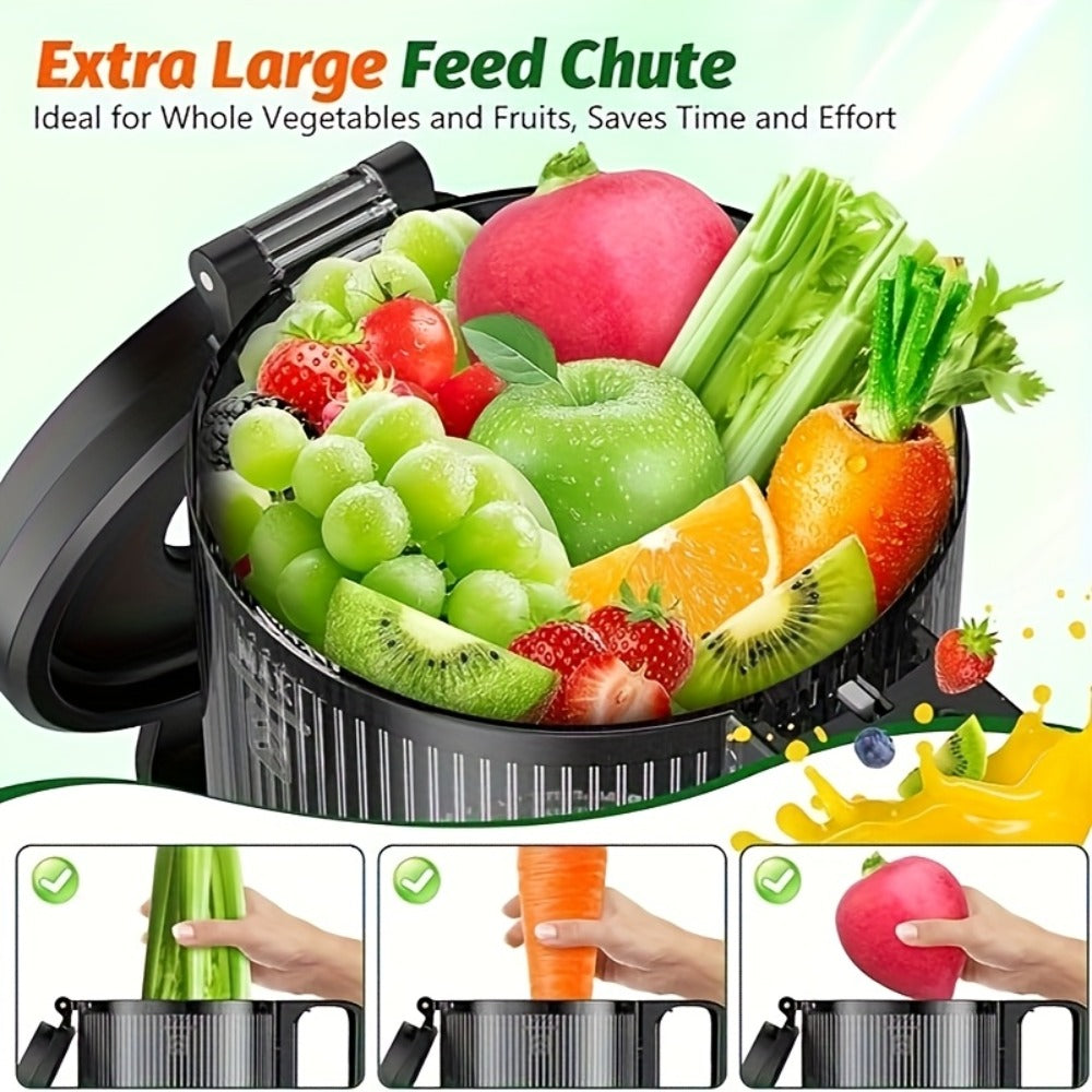 Cold Press Juicer Masticating ¨C 350W Slow Juicer with Wide Feed Chute, 50RPM Fine Grinding, High Juice Yield, Easy to Clean, Safe Bladeless Design for Whole Fruits & Vegetables, Black & Pink