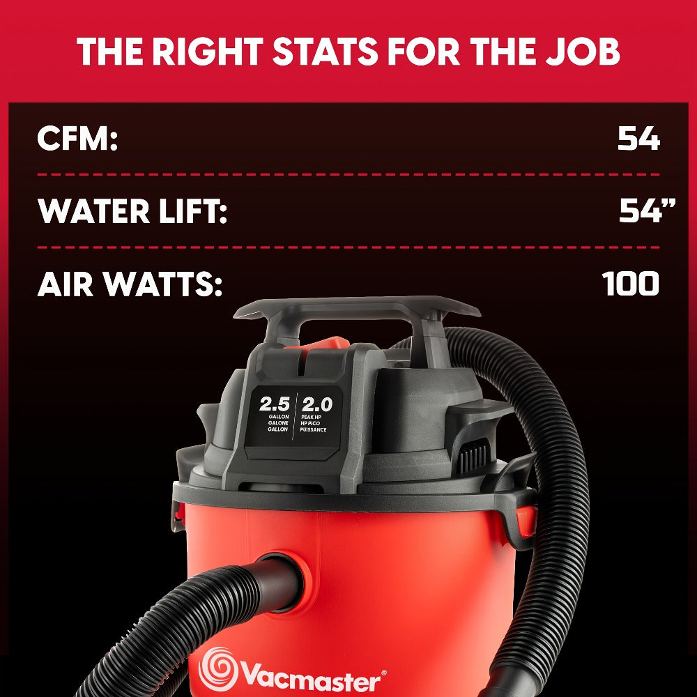 Wet Dry Vacuum Cleaner 2.5 Gallon Shop Vac ¨C Vacmaster 2 Peak HP with Blower Function, Wall Mount & On-Board Storage for Garage, Car, Workshop, Home