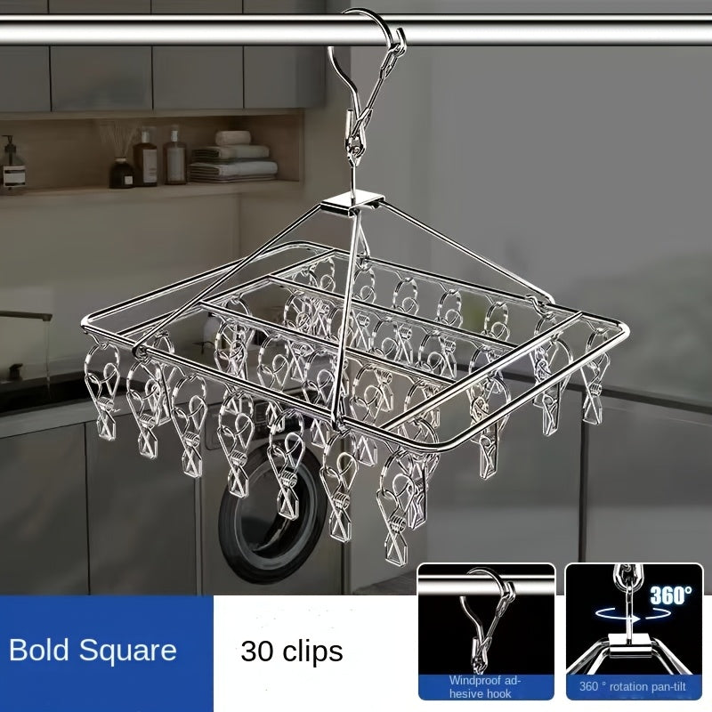 Clothes Drying Rack with Clips Stainless Steel Laundry Hanger Windproof Skidproof Multi-Clip Sock Underwear Dryer for Home Bedroom Balcony ¨C 30/40/50 Clips