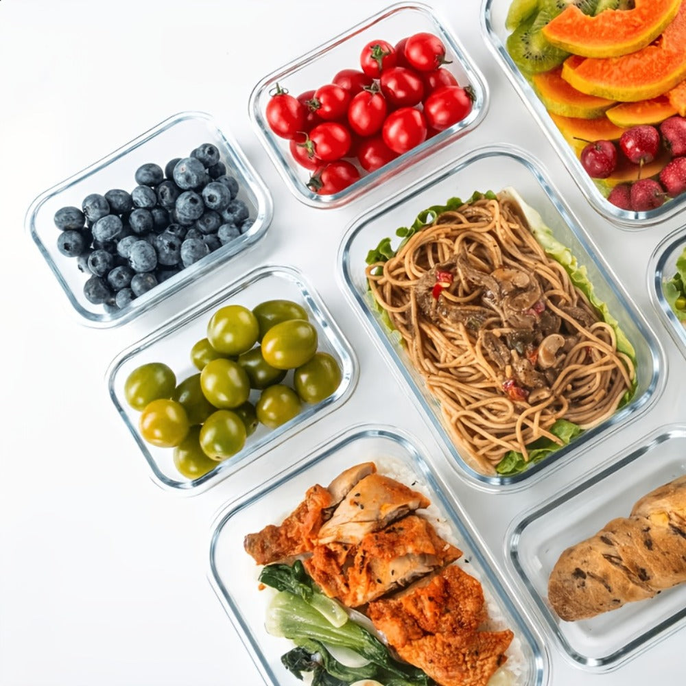 Glass Food Storage Containers 16-Piece Set 8 Glass Bowls with 8 Sealed Lids BPA Free Dishwasher Microwave Refrigerator Safe Meal Prep Containers Bento Boxes in Blue Grey Green Assorted