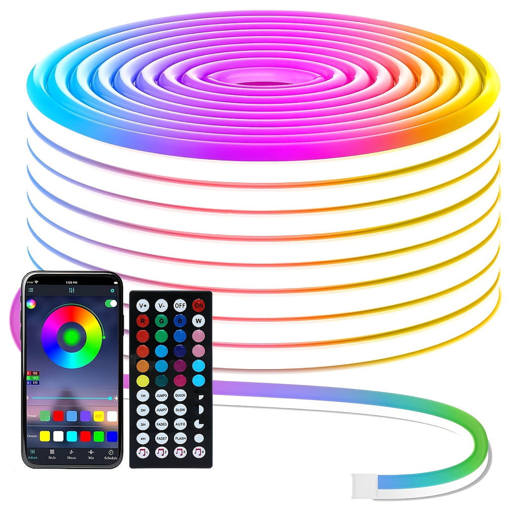 Neon Rope Lights RGB LED Flexible Strip with App & Remote Control, IP65 Waterproof, Music Sync, Cuttable, 24V Safe, DIY Neon Light for Bedroom, Gaming Room, Kitchen, Outdoor, Halloween, Christmas Decor