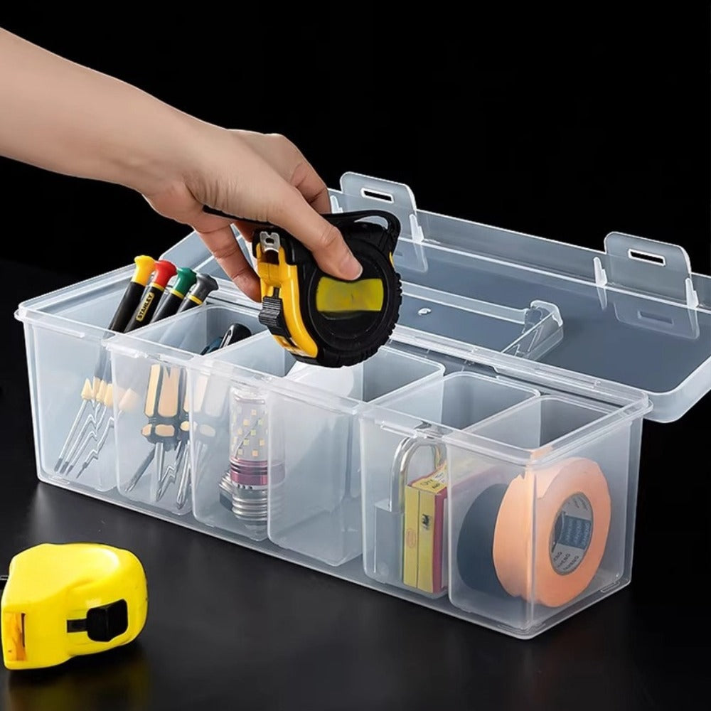 14-Piece Transparent Parts Organizer Box Set with Dividers, 2 Large + 12 Small Portable Storage Cases, Multi-Compartment Hardware Organizer for Screws, Nuts, Bolts, Beads & Small Parts