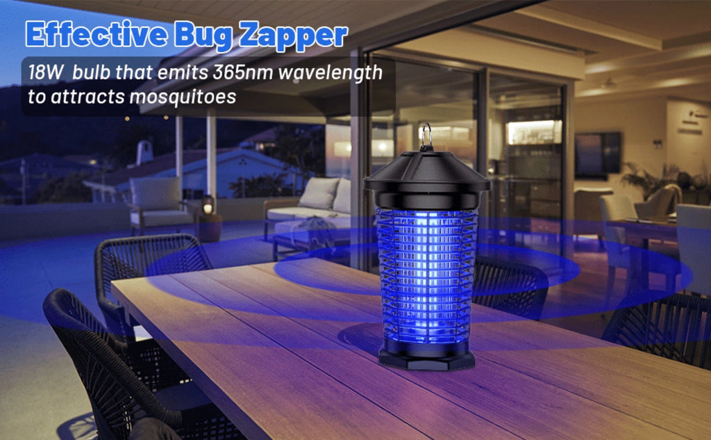 Bug Zapper Electric Indoor Outdoor ¨C 4000V High Voltage UV 365nm 18W Mosquito Killer Fly Zapper with 6ft Cord, ABS Fireproof Safety Housing, Removable Tray & Cleaning Brush for Backyard Patio Garden Camping ¨C Black