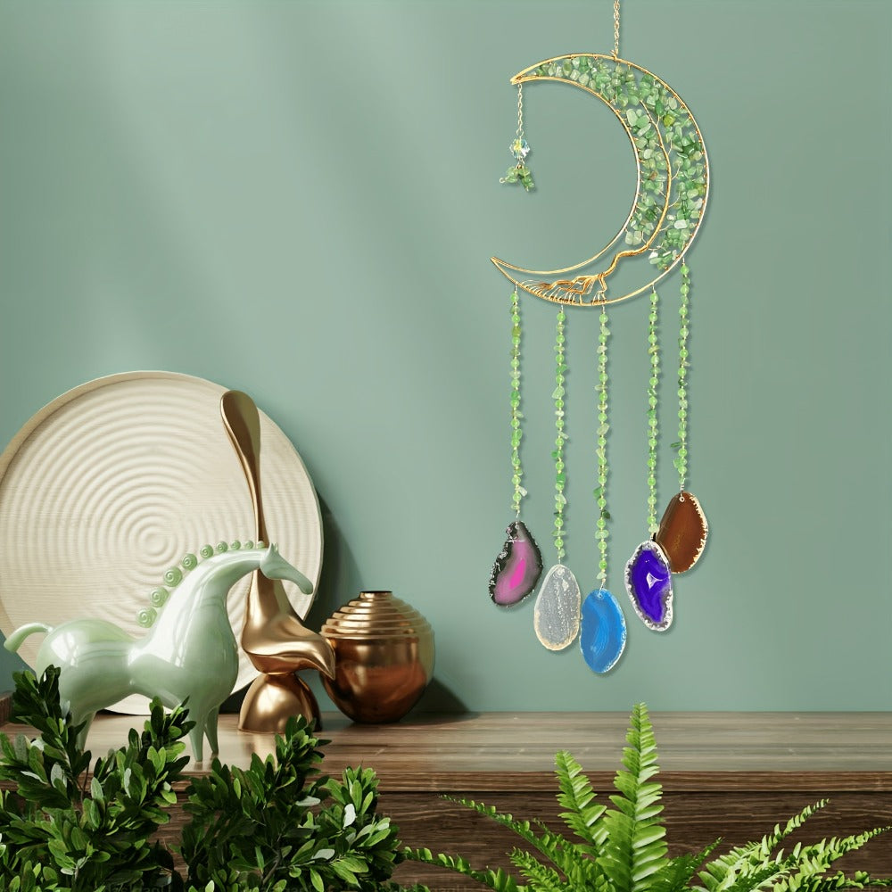 Moon Agate Tree Hanging Ornament Handmade Boho Suncatcher Wall Decor - Crystal Window Sun Catcher Gift for Mom Friends Women Birthday Christmas Holiday Home Decoration