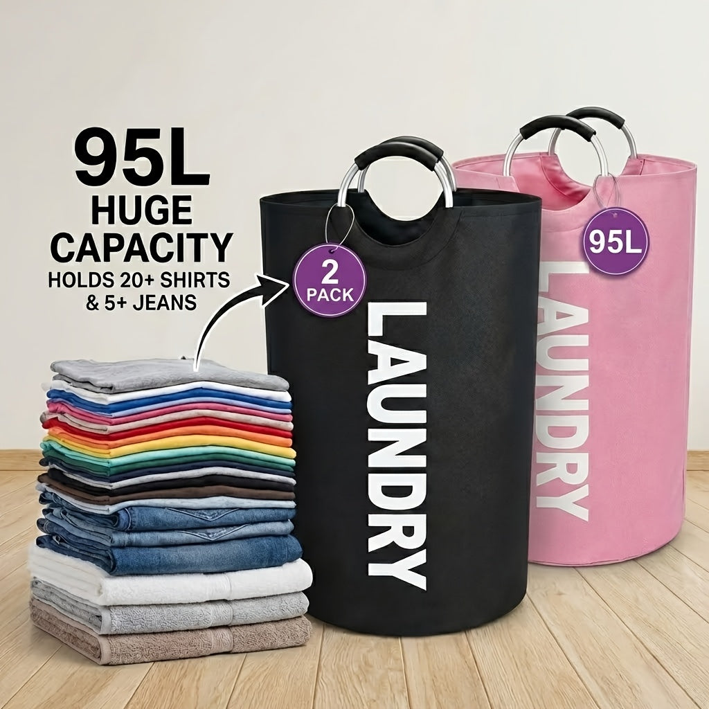 Extra Large Foldable Laundry Basket Set 95L/25.1 Gal Waterproof Oxford Cloth Tall Storage Baskets for Bedroom Bathroom Dorm Wardrobe Organization