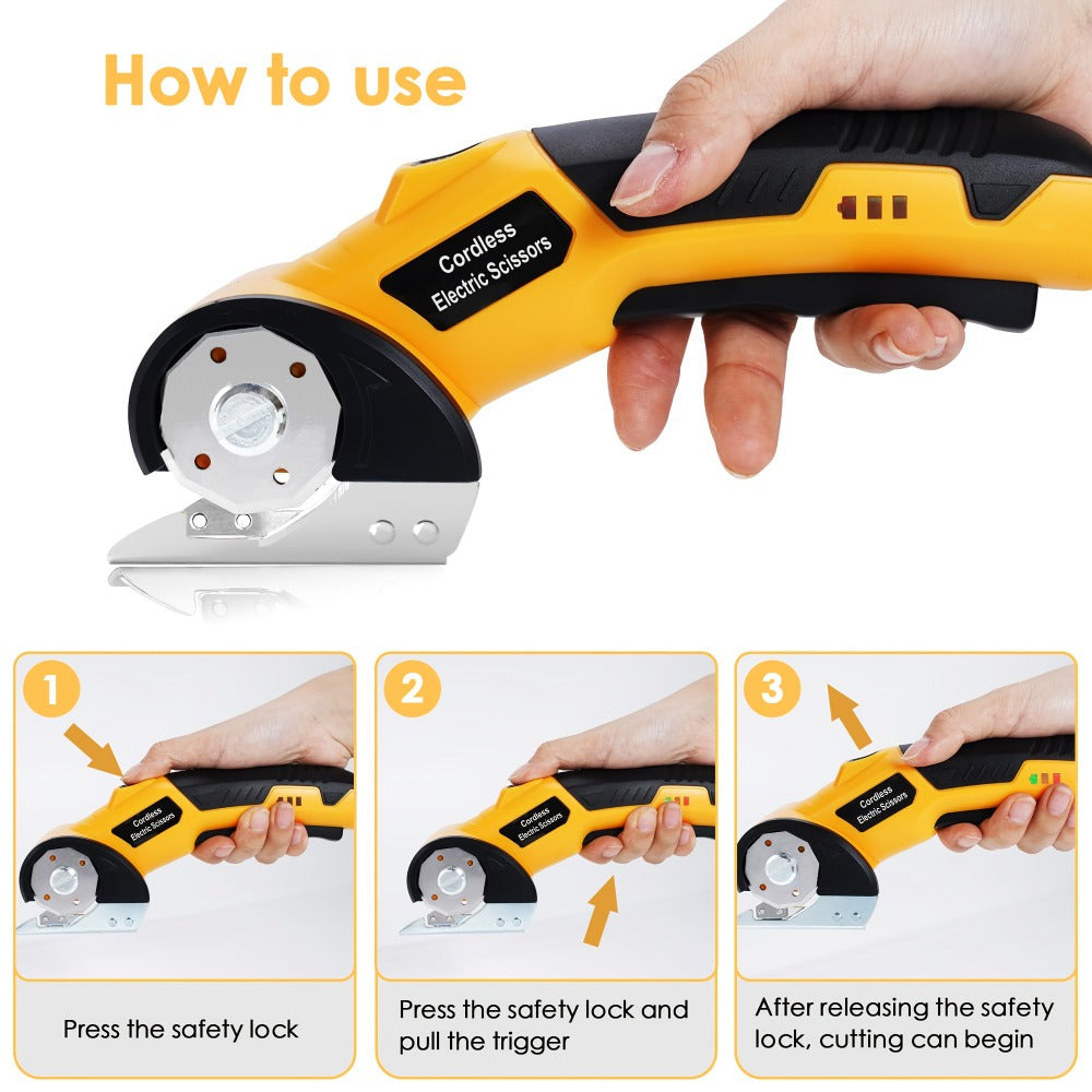 Electric Scissors Rechargeable Cordless - USB-C Charging, Battery Indicator, Portable Power Cutter for Fabric, Leather, Carpet & Cardboard, Handheld Electric Trimmer for Sewing, Crafting & DIY Projects