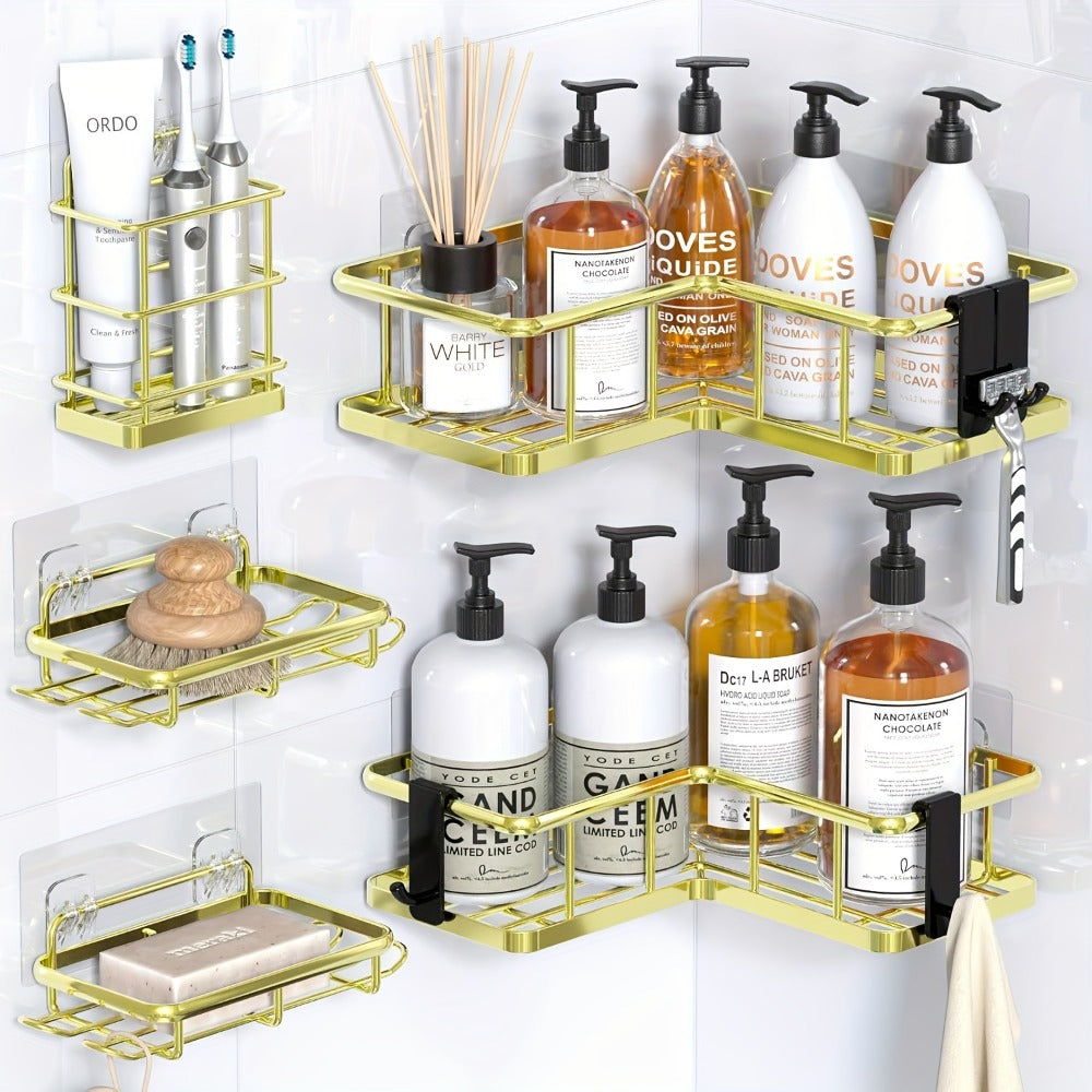 Corner Shower Caddy 5 Pack with Soap Holder & 4 Removable Hooks ¨C Rustproof No Drill Shower Shelf Organizer for Inside Shower