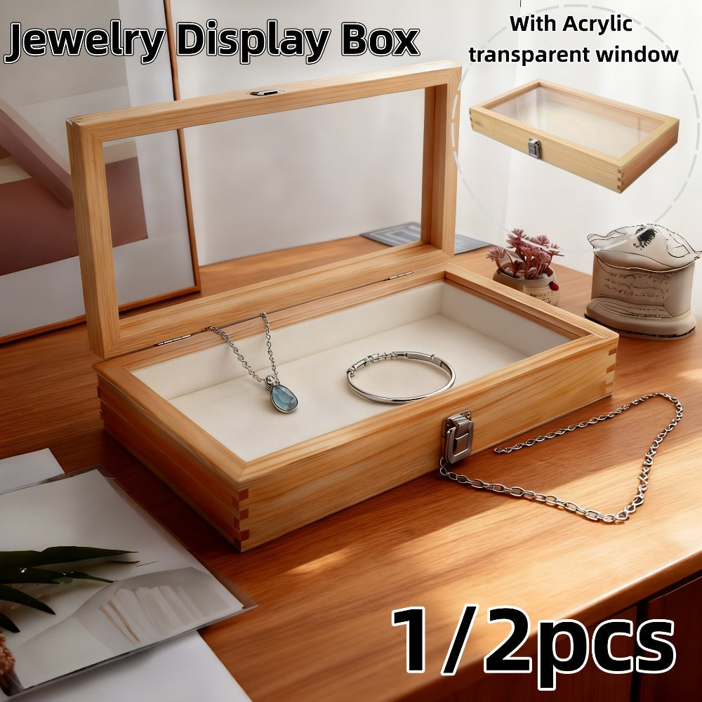 Lockable Wooden Display Storage Box with Acrylic Window ¨C Jewelry & Collectibles Organizer Drawer Box, Elegant Wood Finish, Clear Viewing Panel, Gift Box