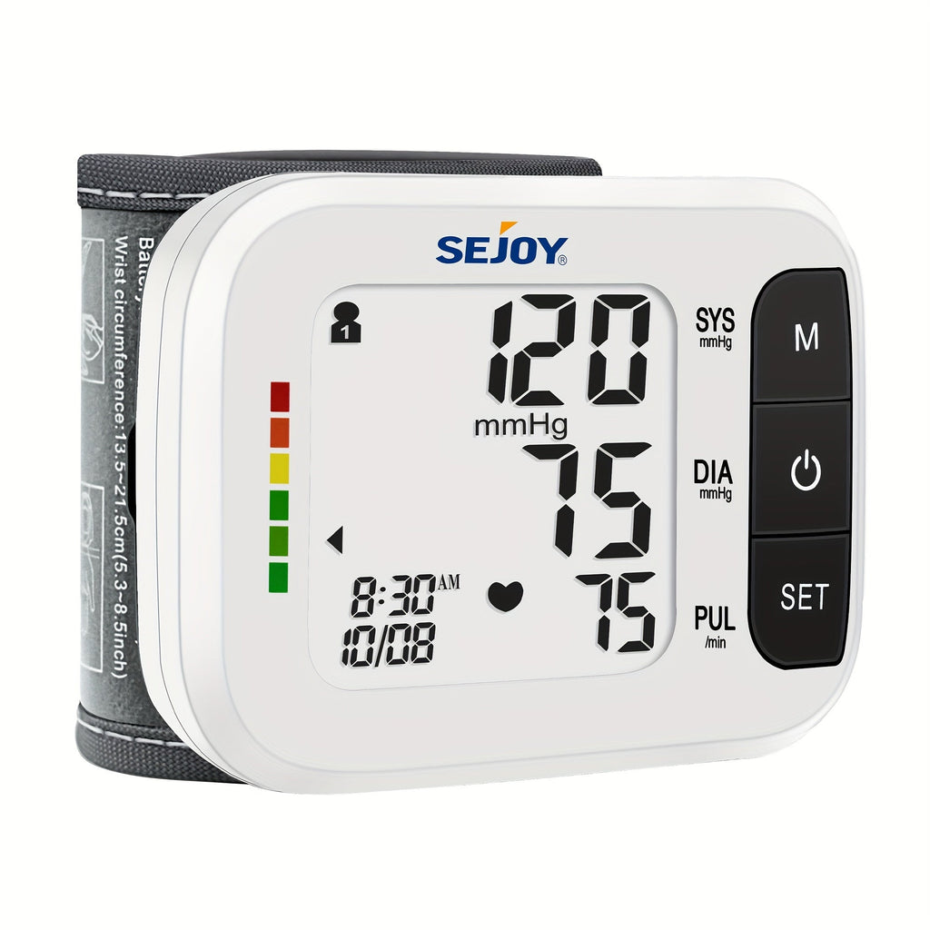 Wrist Blood Pressure Monitor - Sejoy Automatic Digital BP Machine with Large LCD Display, Wrist Strap & Batteries Included, Portable & Accurate for Home Use & Travel (Blue / White / Black / Purple)