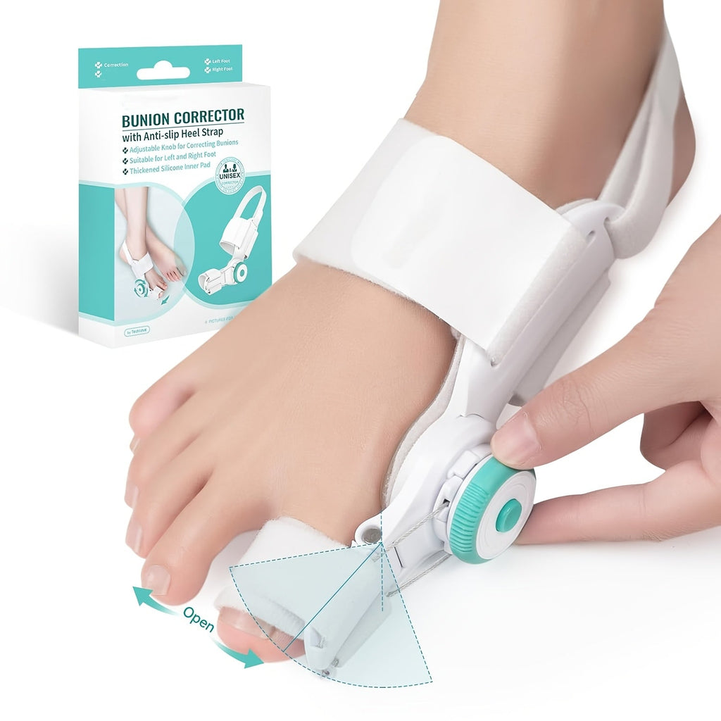 Bunion Corrector Big Toe Night Splint, Adjustable Hallux Valgus Brace with Knob & Heel Strap for Left & Right Foot, Toe Straightener for Men & Women ¨C Relieves Bunion Pain & Corrects Toe Alignment (1pc)