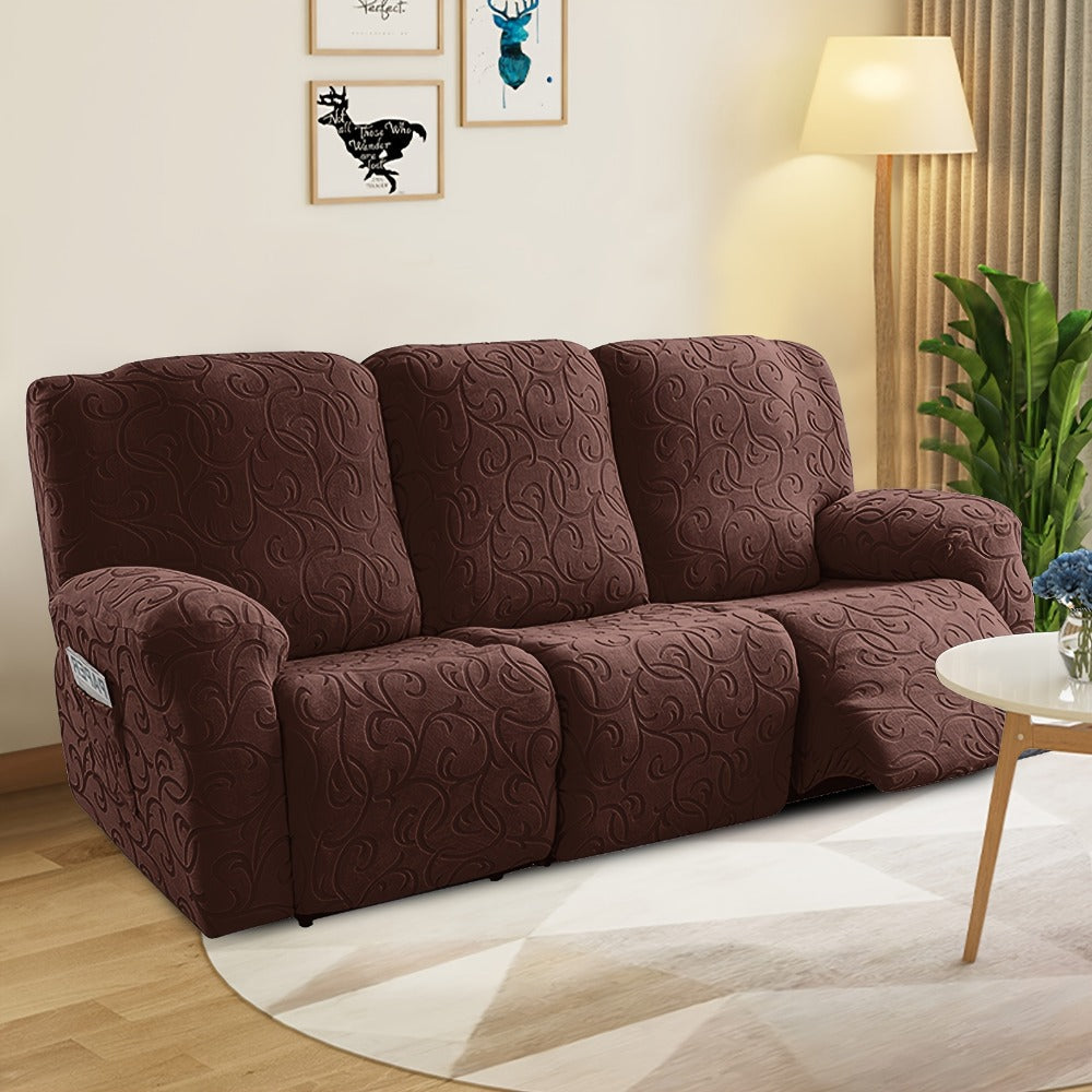 Chenille Recliner Sofa Cover 3 Seater High Stretch Thickened Hooked Fabric - Machine Washable Wear Resistant Couch Slipcover | Sand Color Light Grey Chocolate | Living Room Bedroom Furniture Protector