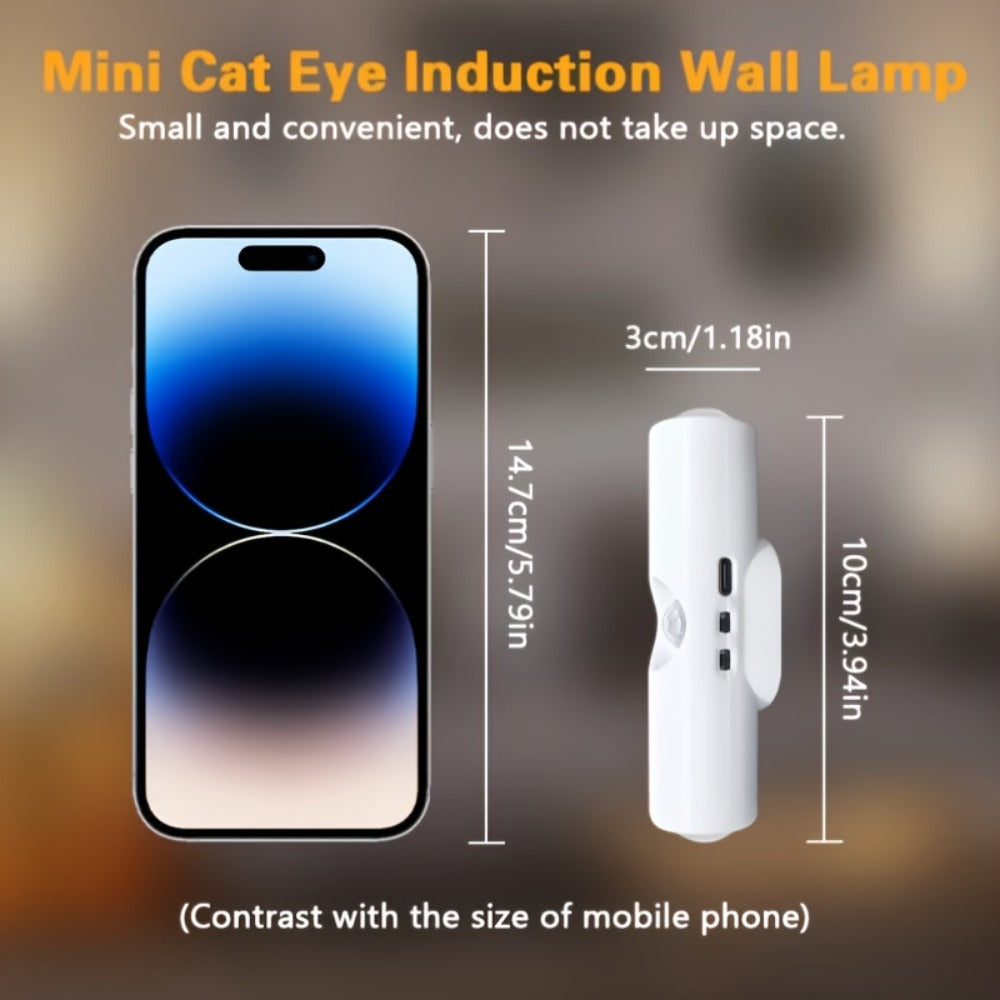 Cat Eye LED Wall Light Motion Sensor ¨C 6 Pack USB Rechargeable Night Lamp, 3 Color Settings, Wireless Auto Sensing No Wiring for Bedroom Stairs Closet Bathroom Hallway (RGB / Three Colors)