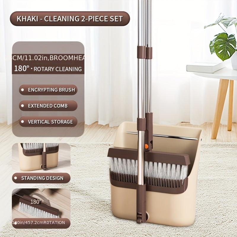 Folding Broom and Dustpan Set 50 Inch Extended Handle - Dense Elastic Bristles Wide Deep Dustpan for Dust Hair Debris, Foldable Broom for Home Kitchen Bathroom Bedroom Living Room, Blue White Black Orange Khaki