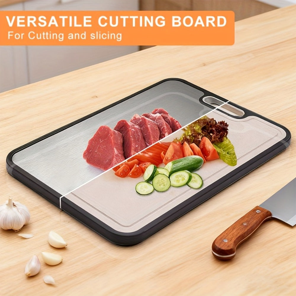 Large Cutting Board for Kitchen ¨C Double Sided Food Grade Stainless Steel & Wheat Straw PP, Non-Slip, Easy to Clean, 16 x 11 Inch Heavy Duty Chopping Board