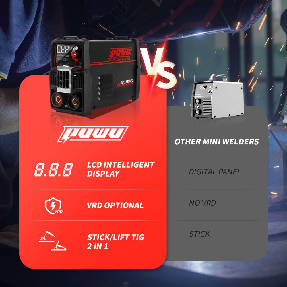 135A 110V MMA Arc Welder Stick Lift TIG 2-in-1 DC Inverter Welder LCD Digital Display Hot Start Thermal Protection Portable Welding Machine