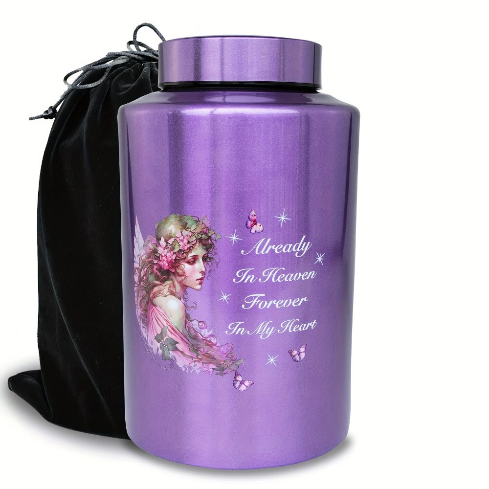 Cremation Urns for Human Ashes Large ¨C Stainless Steel Memorial Urn Holds 220 lbs, Decorative Butterfly Cardinal Fairy Design, Screw Lid & Seal Ring, Velvet Pouch Included, Adult Funeral Keepsake Urn