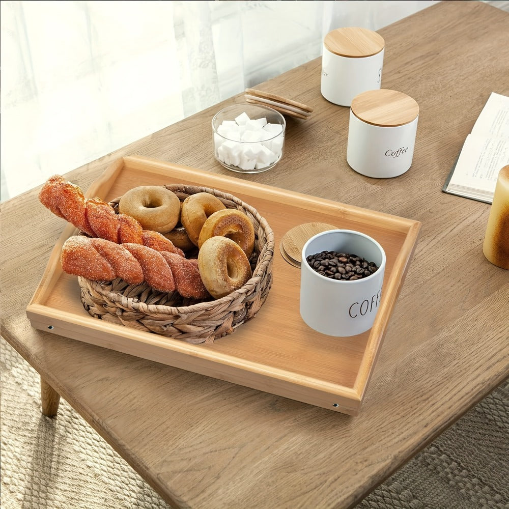 Bamboo Bed Tray Table with Foldable Legs & Handles, Breakfast Tray for Eating, Working & Snacking in Bed ¡ª Food-Safe, Durable Lap Desk | White, Black, Natural Bamboo | 1 or 2 Pack
