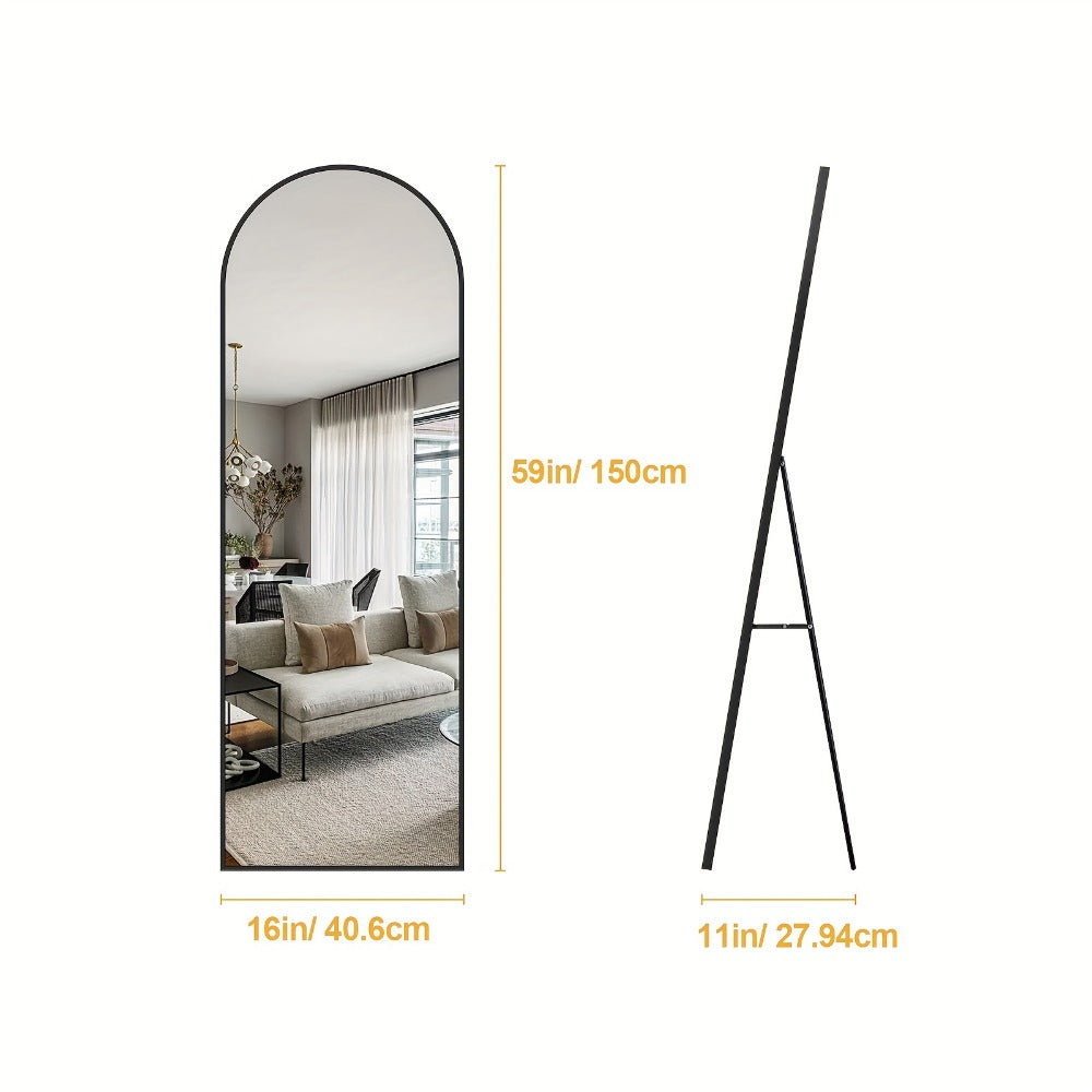 Full Length Floor Mirror with Stand ¨C Arched & Rectangular Full Body Mirror, Aluminum Alloy Frame, Shatter-Proof Nano Glass, Bedroom Living Room Cloakroom Wall Leaning Mirror