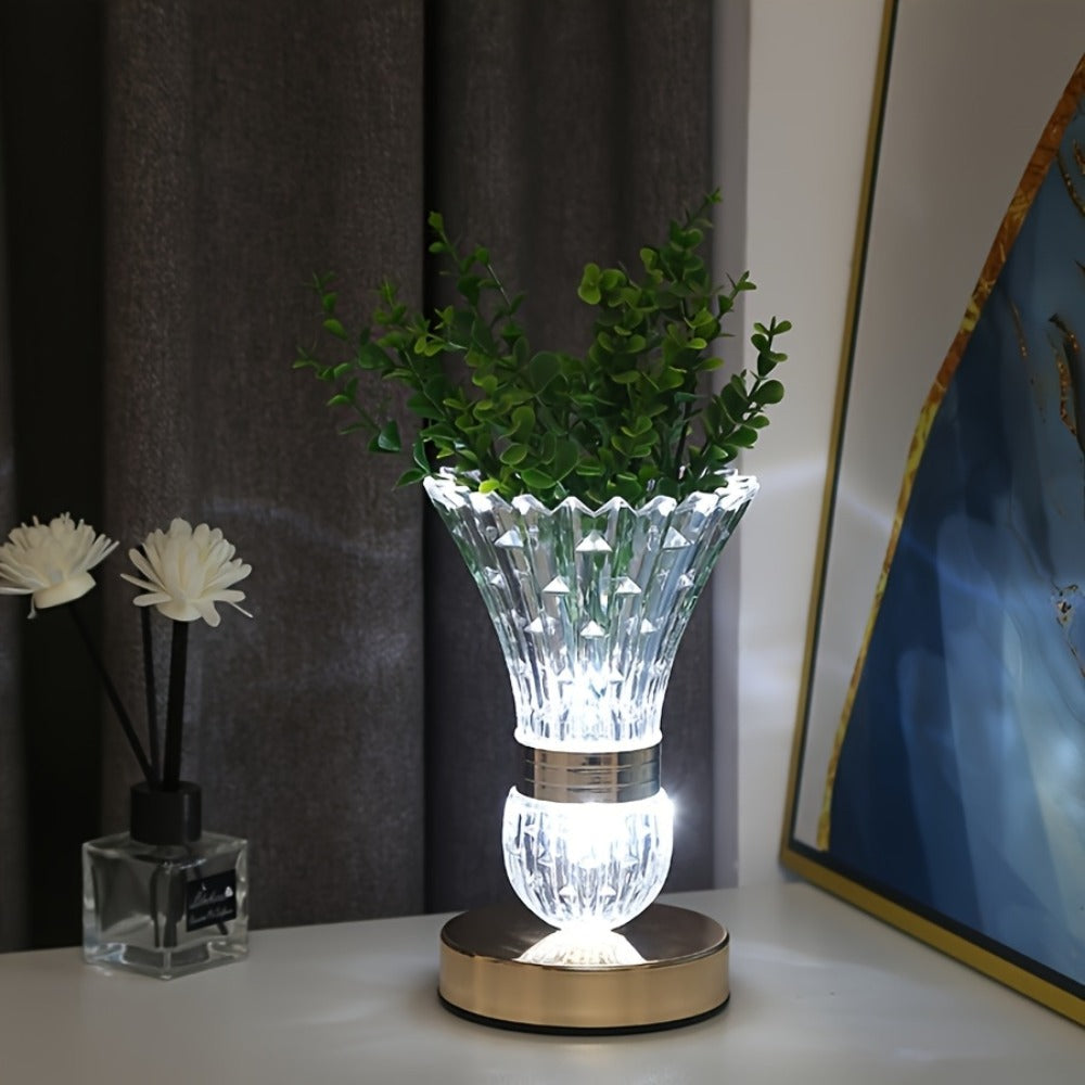 Crystal Vase Table Lamp Touch Control USB Rechargeable Adjustable Brightness Bedside Night Light