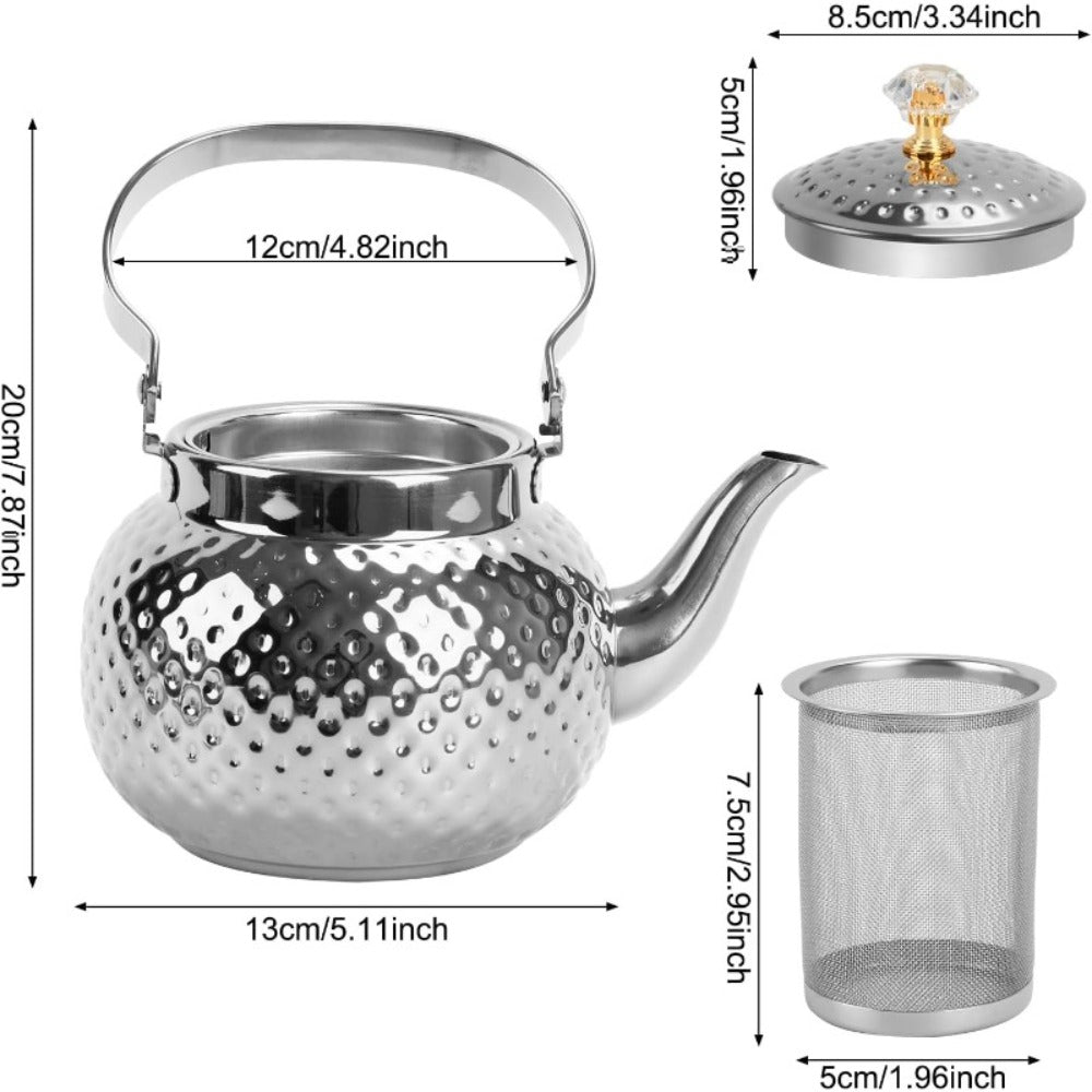Hammered Tea Kettle Stainless Steel ¨C 40.58oz Stovetop Teapot with Strainer for Loose Leaf Tea, Coffee & Milk, Classic Hammered Design, Outdoor & Travel Friendly, Premium Tea Gift ¨C Gold, Silver