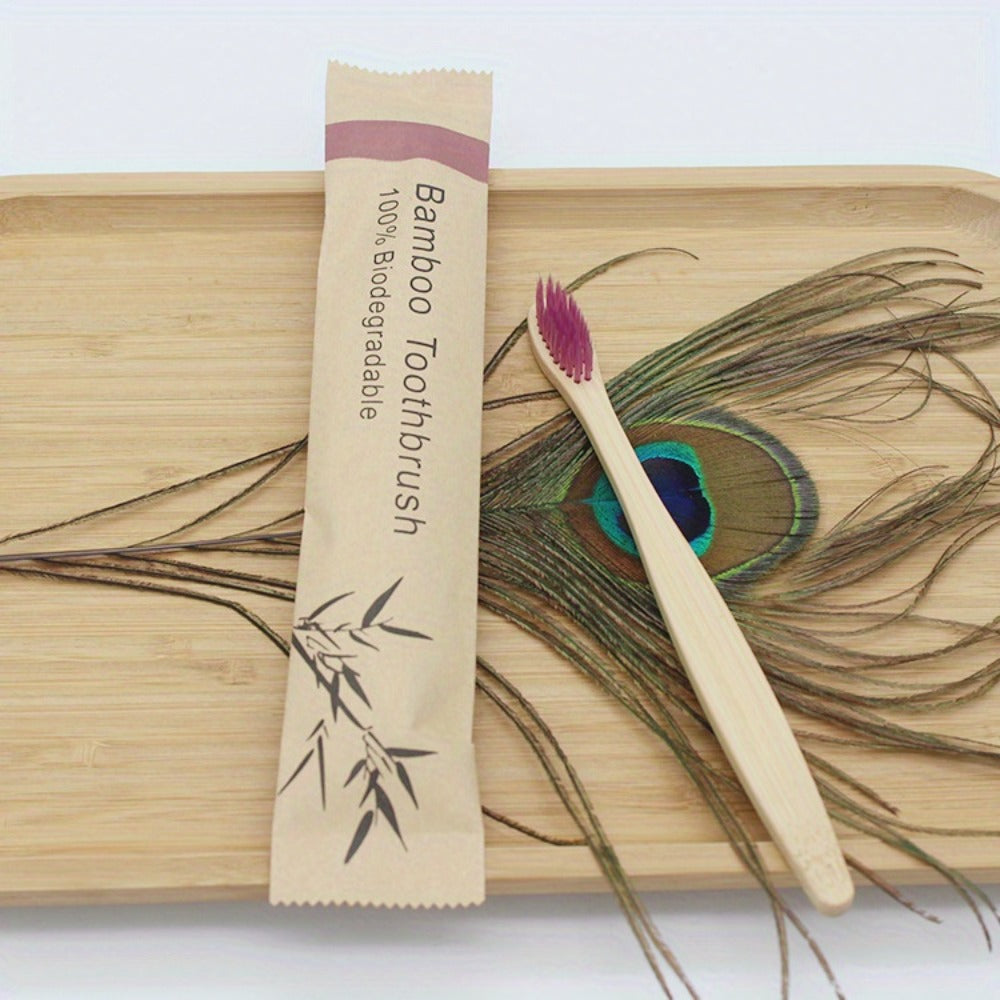 Bamboo Toothbrushes 20-Pack Soft Bristles - Individually Wrapped Eco-Friendly Wood Handle for Sensitive Teeth & Gums, Daily Oral Care Home Travel Hiking