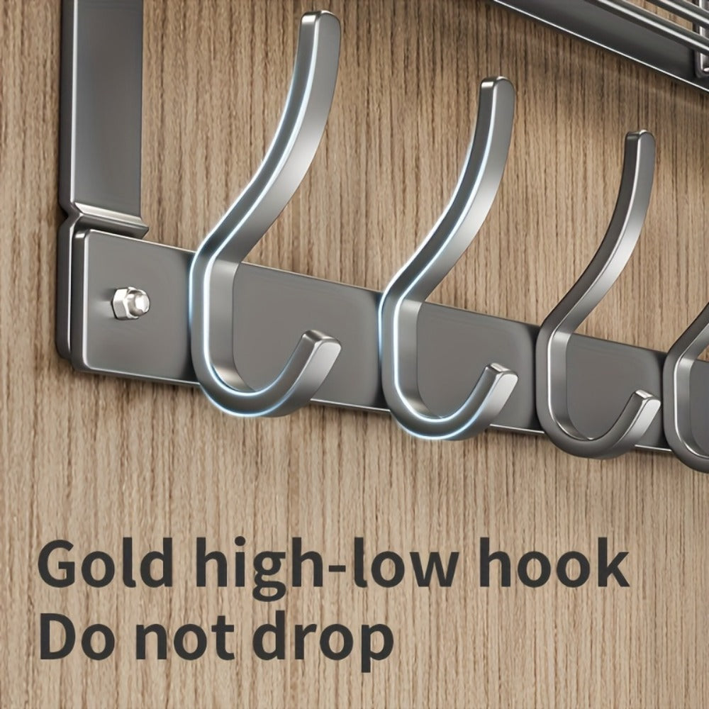Over-the-Door Storage Rack with Hooks ¨C Metal Multifunctional Organizer for Bedroom Bathroom Kitchen, 4/5/6/8 Hook Options in Gray & Black