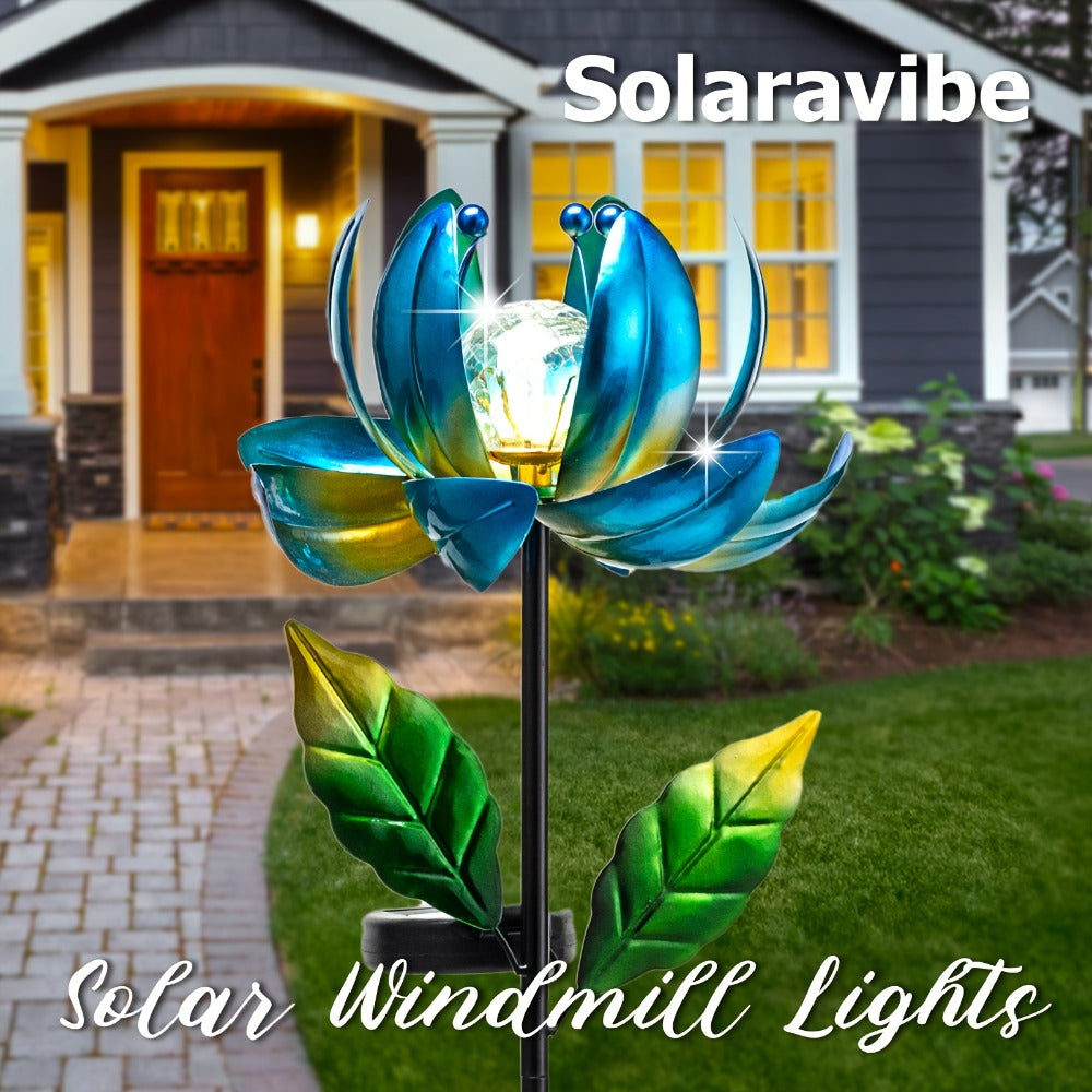 Solar Outdoor Windmill Light Rotating Garden Stake | Color Changing LED | Waterproof Solar Garden Light | Spinning Windmill Lamp for Patio Lawn Yard Pathway Decoration | Purple Blue