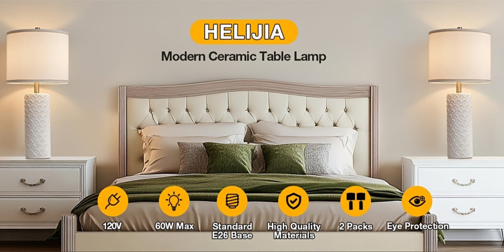 Ceramic Table Lamp ¨C Modern Farmhouse Bedside Lamp with Drum Shade, 3 Color Temperature, Knob Switch, 9W LED Bulb Included, Rustic Nightstand Desk Light for Bedroom Living Room Office Dorm (Multiple Colors)