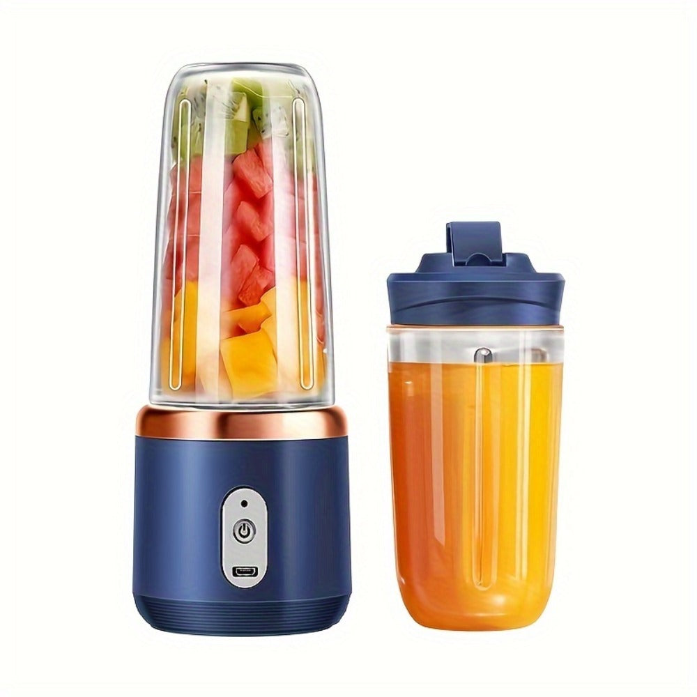Portable Wireless Juicer Blender Double Cup - USB Rechargeable 6-Blade Mini Blender with 1500mAh Battery, Multifunctional Smoothie Maker for Home, Travel, Gym & Outdoor, Blue & Pink