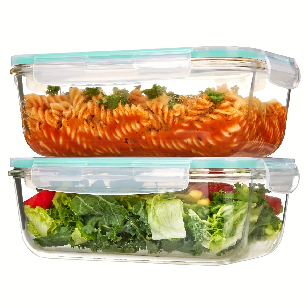 Borosilicate Glass Food Storage Containers 2-Pack 63oz 1860ml Large Airtight Snap Lid Meal Prep Baking Dish Microwave Oven Freezer Dishwasher Safe Green Gray