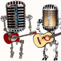 Vintage Microphone Robot Guitar Lamp USB Powered ¨C Retro Decorative Night Light for Music Lovers, Guitar Players, Home, Bar & Office Desk Decor (Red / Yellow)