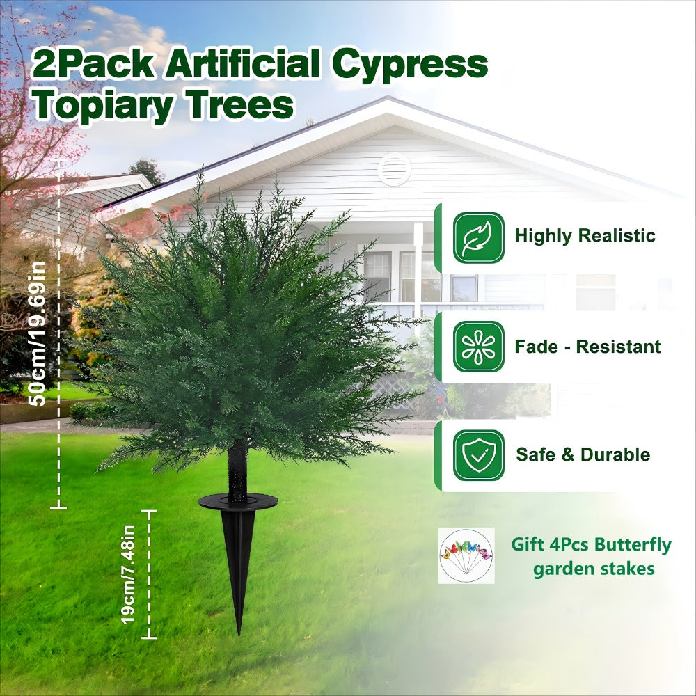 Artificial Topiary Ball Trees for Outdoor & Indoor Decor ¨C UV Resistant Faux Lavender, Azalea & Pansy Shrubs with Ground Spike ¨C Evergreen Fake Plants for Front Porch, Garden & Backyard (Single & 2 Pack)