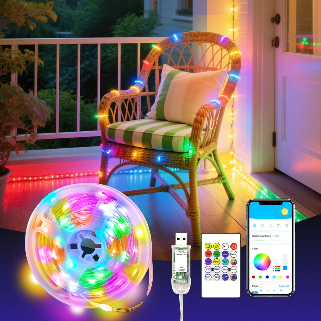 RGB Smart Fairy String Lights with App & Remote Control, Music Sync, IP65 Waterproof, USB Powered Multicolor LED String Lights for Bedroom, Outdoor, Christmas, Party, Wedding Decoration