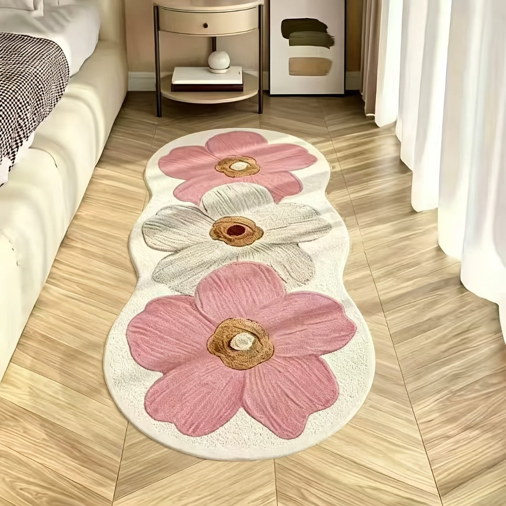 Soft Plush Area Rug Non-Slip Backing 10mm Thick Luxury Imitation Cashmere Floor Mat Machine Washable Floral Pattern for Bedroom Bedside Living Room Corridor Study Cloakroom Home Decor Navy Blue Brown