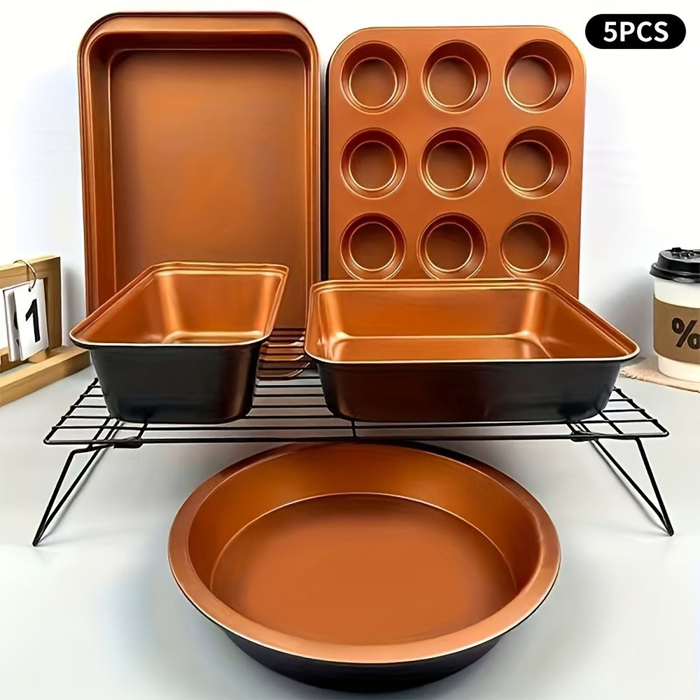 Nonstick Bakeware Set 5 6 or 10pcs with Cooling Rack Round Cake Pan Square Cake Pan Bread Pan Muffin Pan Roasting Pan Dishwasher Safe Oven Safe Easy to Clean