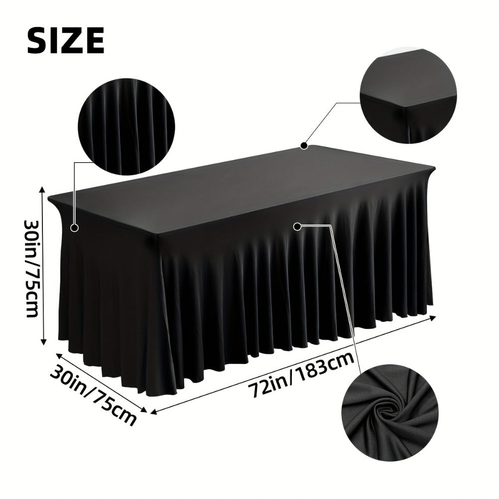 Spandex Table Skirt for Rectangle Tables 6ft, Black White Stretch Table Cover for Events Weddings Banquets, Washable Wrinkle Resistant