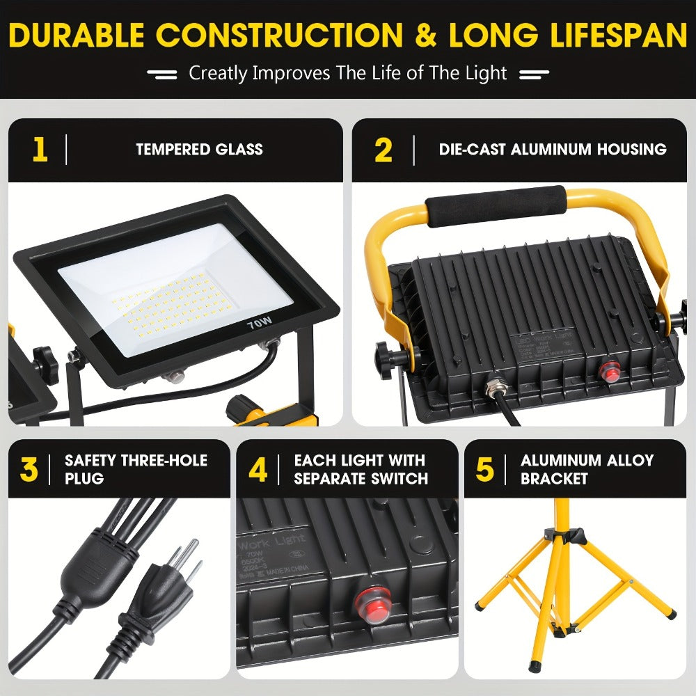 LED Work Light with Tripod Stand 21600 Lumen IP66 Waterproof ¨C 216 x 1W High Brightness LED, 360¡ã Rotation, 16.5 Ft Power Cord for Outdoor Workshop Garage Construction Site Commercial Lighting