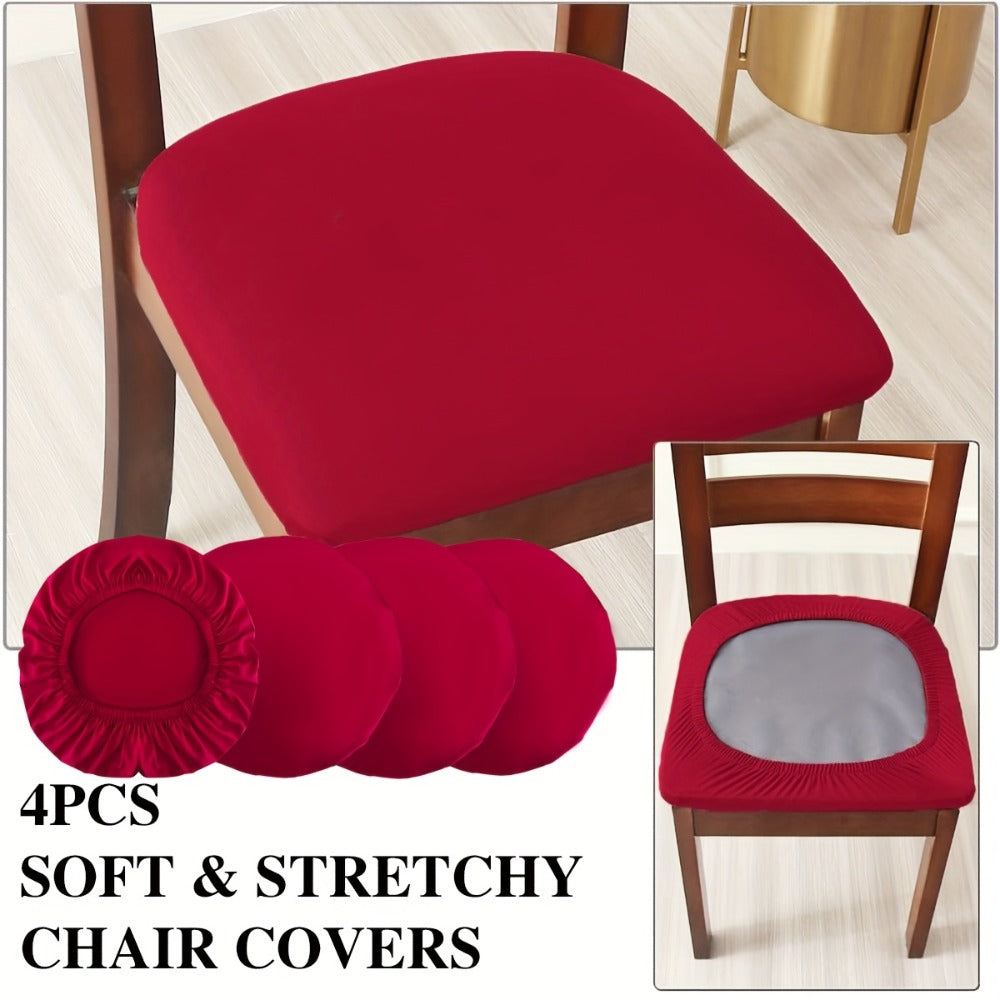 Dining Chair Covers Set of 4 Stretch Elastic Seat Slipcovers Soft Brushed Polyester Solid Color Chair Protector for Home Office Kitchen