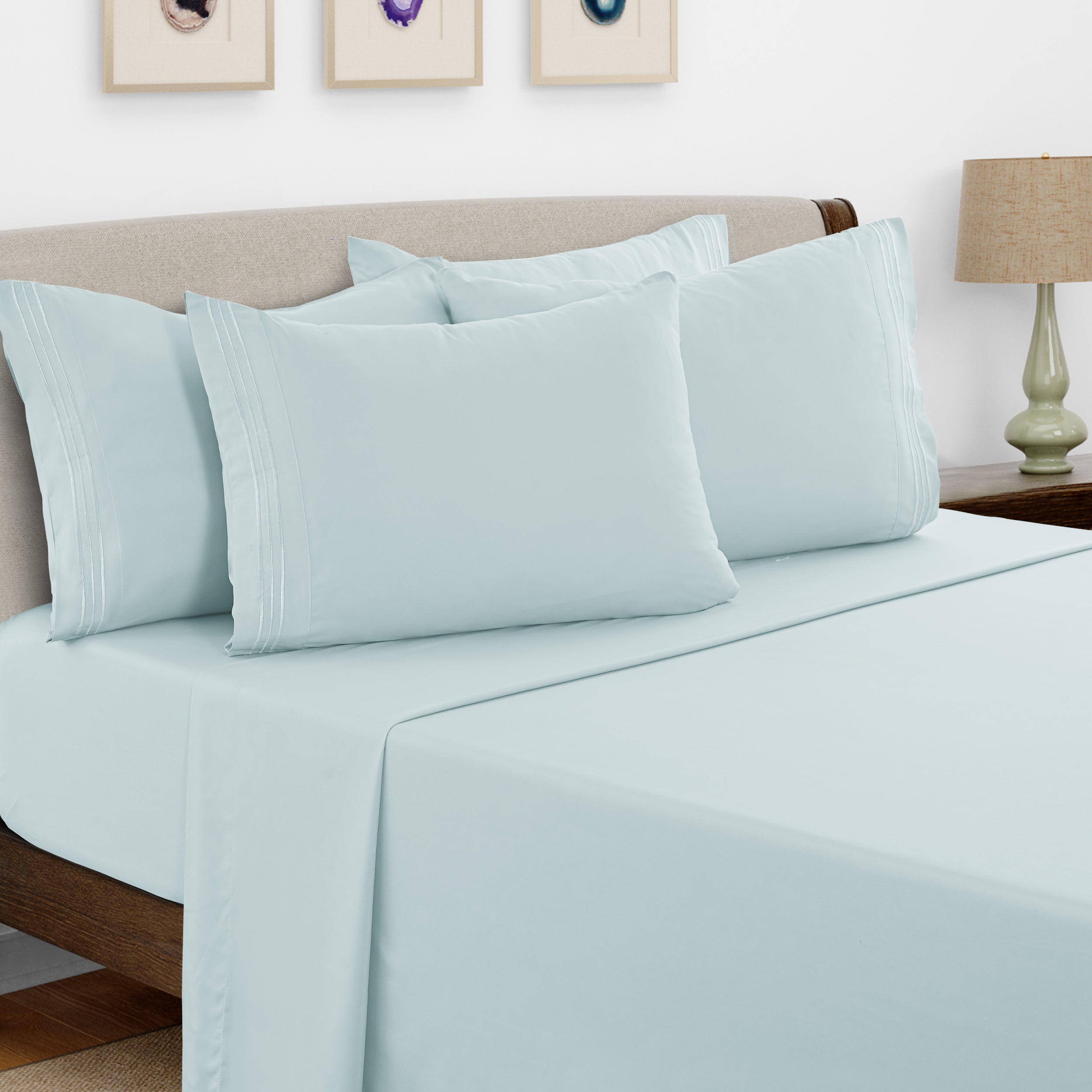 Bed Sheets Set 6 Piece - Soft Brushed Microfiber Fitted Sheet with 16¡± Deep Pocket, Flat Sheet & Embroidered Pillowcases, Hotel Luxury Cooling Bedding, All Seasons, 20 Colors