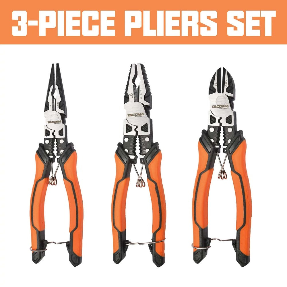 Pliers Set 9-in-1 Multi-Function Industrial Grade, 8.5¡± Lineman Pliers, 8.5¡± Long Nose Pliers, 8¡± Diagonal Side Cutters, CRV Steel TPR Handle Wire Stripper Crimper Cutter for Electrical & Auto Repair