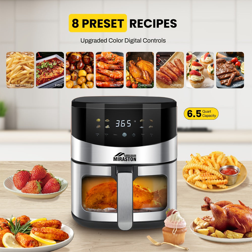 Air Fryer Smart Touch Screen ¨C 2.8QT & 6.5QT with Color Icons, Viewable Window, 8 Preset Recipes & Manual Adjustments, Dishwasher-Safe Basket for Family Meals & Party Cooking