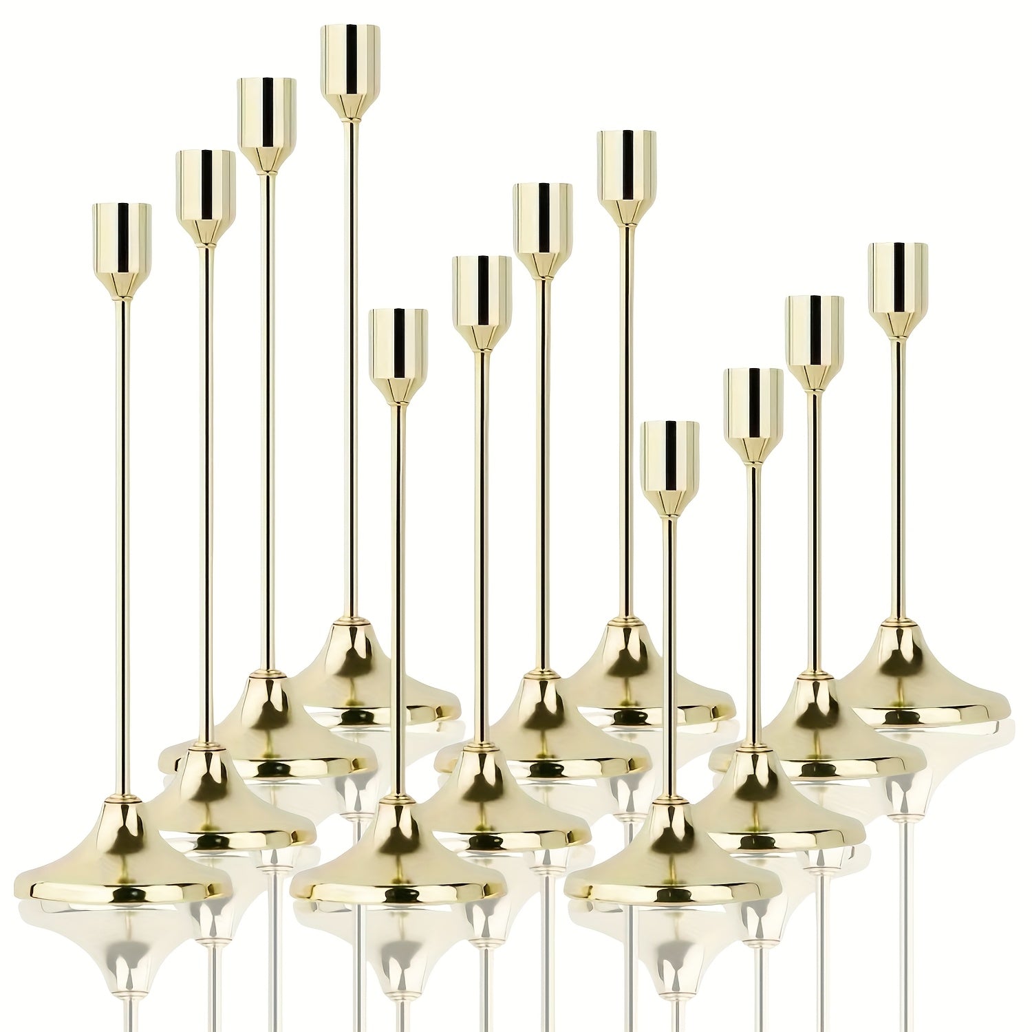 12pcs Metal Taper Candle Holders Set - Modern Tapered Design, Polished Finish, Tabletop Centerpiece for Christmas, Halloween, Weddings & Home Decor (Candles Not Included)