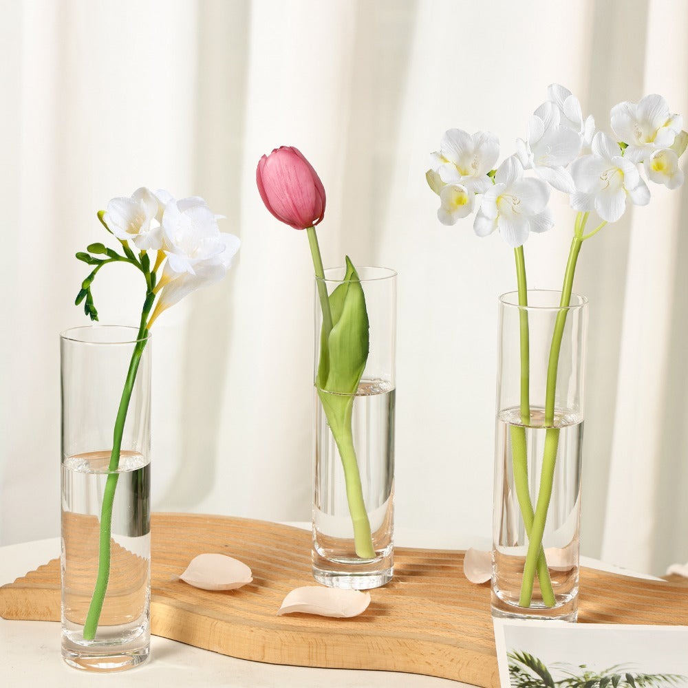 Clear Glass Cylinder Vases 15 Pcs - 7.5 Inch Tall Borosilicate Glass Flower Vase Bulk Set for Wedding Centerpieces, Floating Candle Holders, Table Decor, Party & Home Decoration