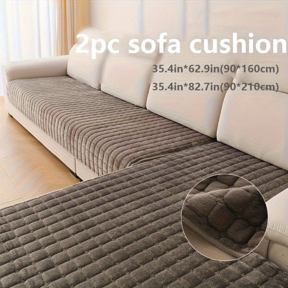 Quilted Flannel Velvet Sofa Cover 2pcs Set | Luxurious Jacquard Couch Cover, Soft Furniture Protector, Pet Friendly Machine Washable, All Season, Living Room Bedroom Office