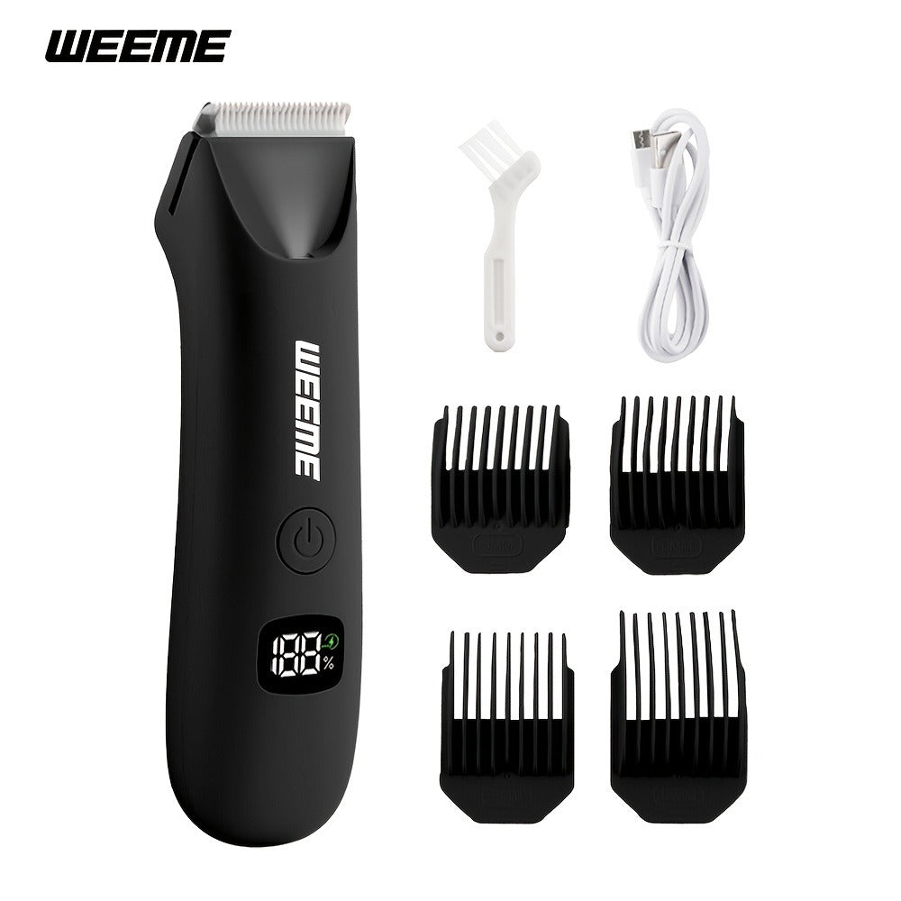 Men's Body Hair Trimmer USB Rechargeable - Chest, Leg & Armpit Hair Trimmer with LCD Display & LED Light, Cordless Electric Body Groomer for Men, Gift for Dad, Husband, Son, Birthday & Father's Day