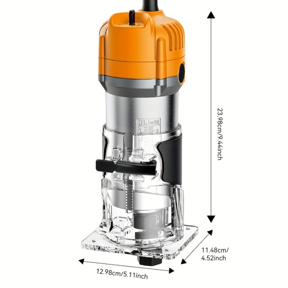 Wood Router 800W 35000 RPM Compact Electric Router Tool | 15-Piece 1/4¡± Bit Set for DIY Woodworking, Edge Trimming, Slotting, Carving & Contour Processing ¨C Variable Speed Rotary Tool
