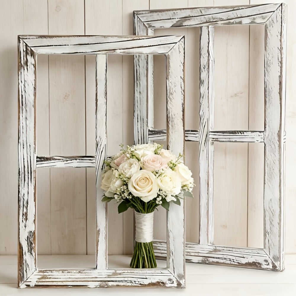 Vintage Wooden Window Frame Wall Decor 2pcs ¨C Rustic Farmhouse Wall Art, Distressed Wood Blind Frame No Glass for Home, Bedroom, Office & Wedding Decoration
