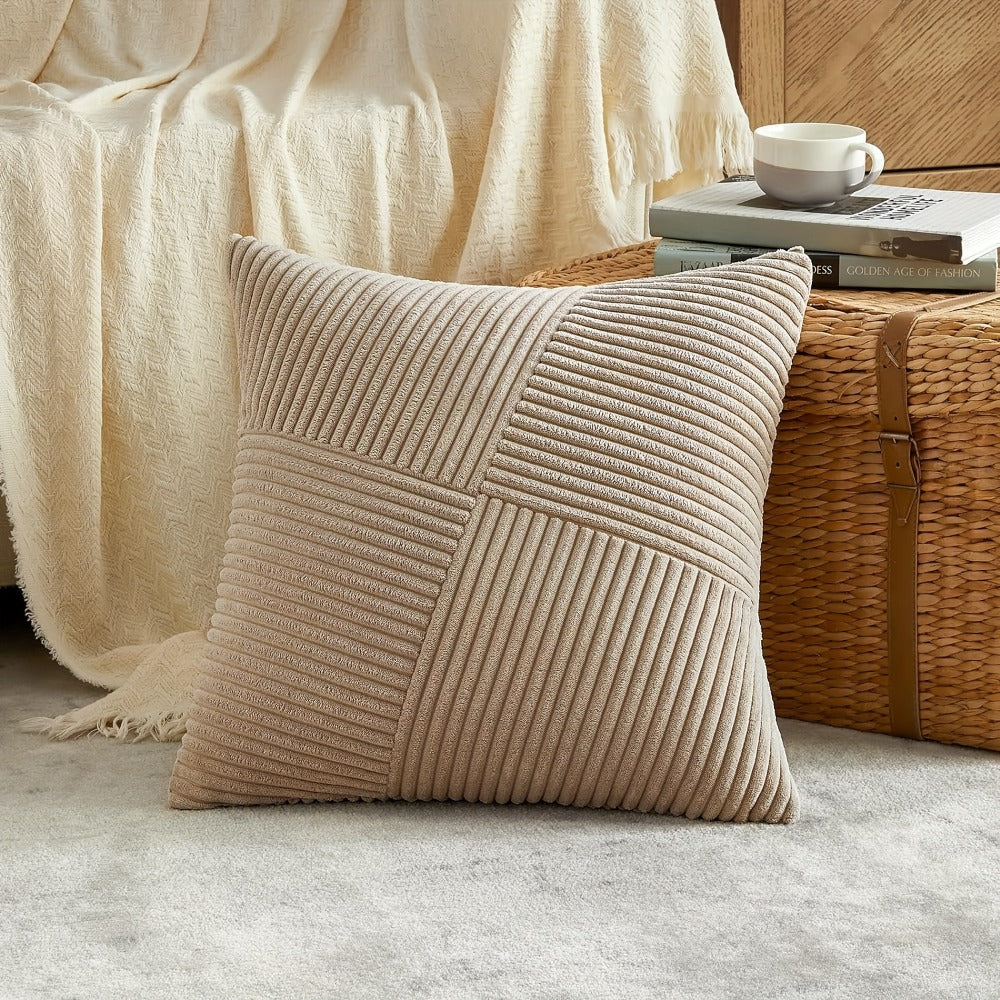 Throw Pillow Covers 18x18 Set of 4 - Boho Decorative Cushion Covers for Couch Sofa Bed, Soft Corduroy Textured Square Pillow Cases, Neutral Farmhouse Home Decor - Navy Blue Pink Mustard Sage Rust